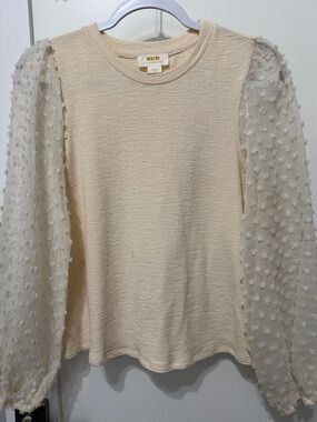 Maeve Cream Puff-Sleeve Textured Knit Top